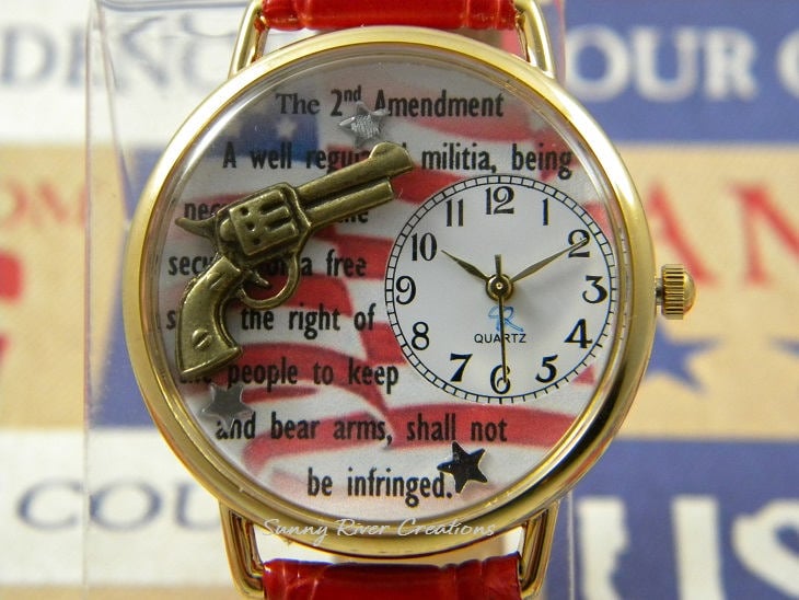 ⌚US flag and stars，Watch with gun charm