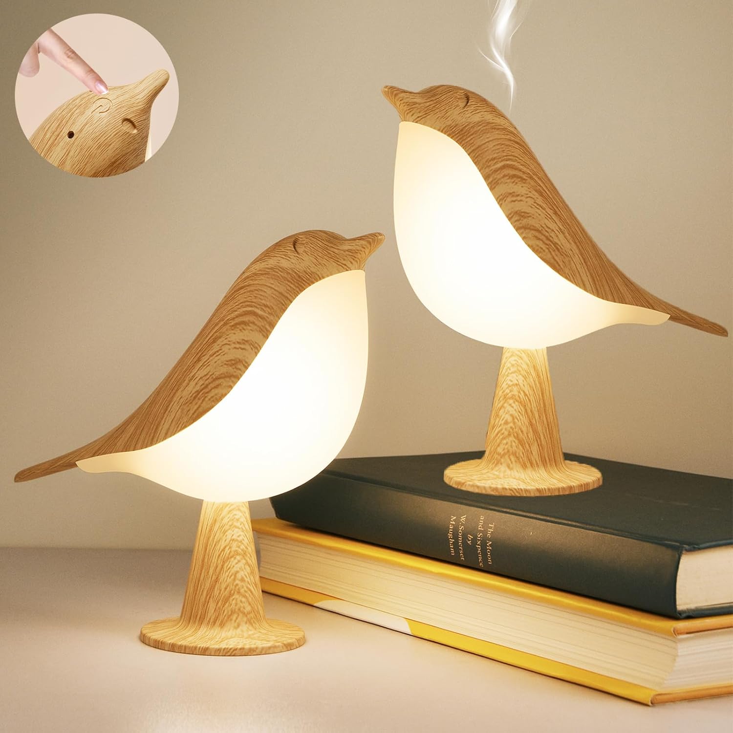 Small Desk Lamp, Bird Lamp Bedside Lamps with 3 Color Temperature and Touch Sensor,Cordless Lamp Kids Night Light with Rechargeable Battery for Bedroom Nightstand Bedside Table