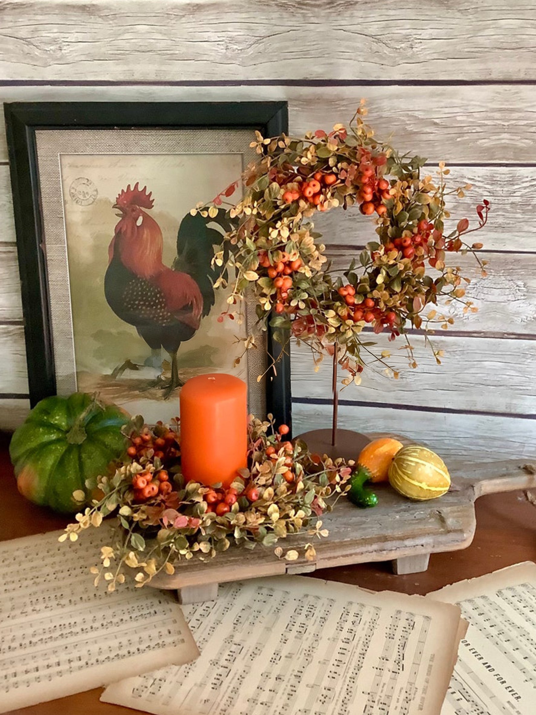 🍁Fall Harvest Sale: 60% OFF! Fall Berry Candle Wreath Ring, Fall Bittersweet Wreath, Thanksgiving Table Accent, Harvest Decor