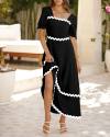 BTFBM Women's 2024 Summer Square Neck Short Puff Sleeve Dress Casual RIC Rac Tie Back Smocked A Line Flowy Maxi Dresses