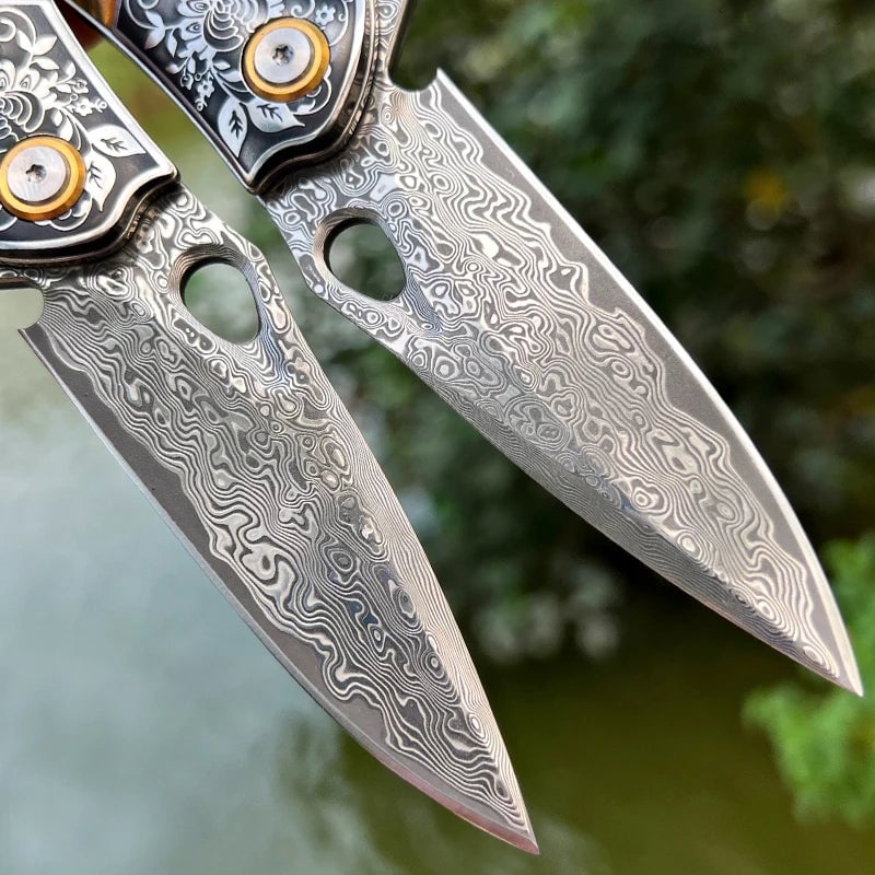 Handcrafted Damascus Steel Folding Knife • Mamba BY ATENAS™