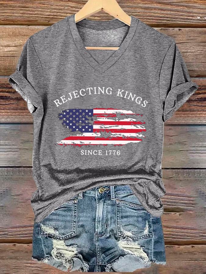 Women's Rejecting Kings Since 1776 Printed Casual T-Shirt