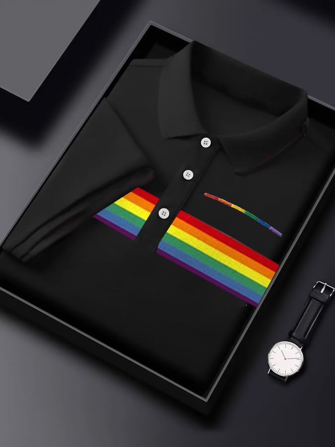 Men's Rainbow Art Print Casual Polo Shirt