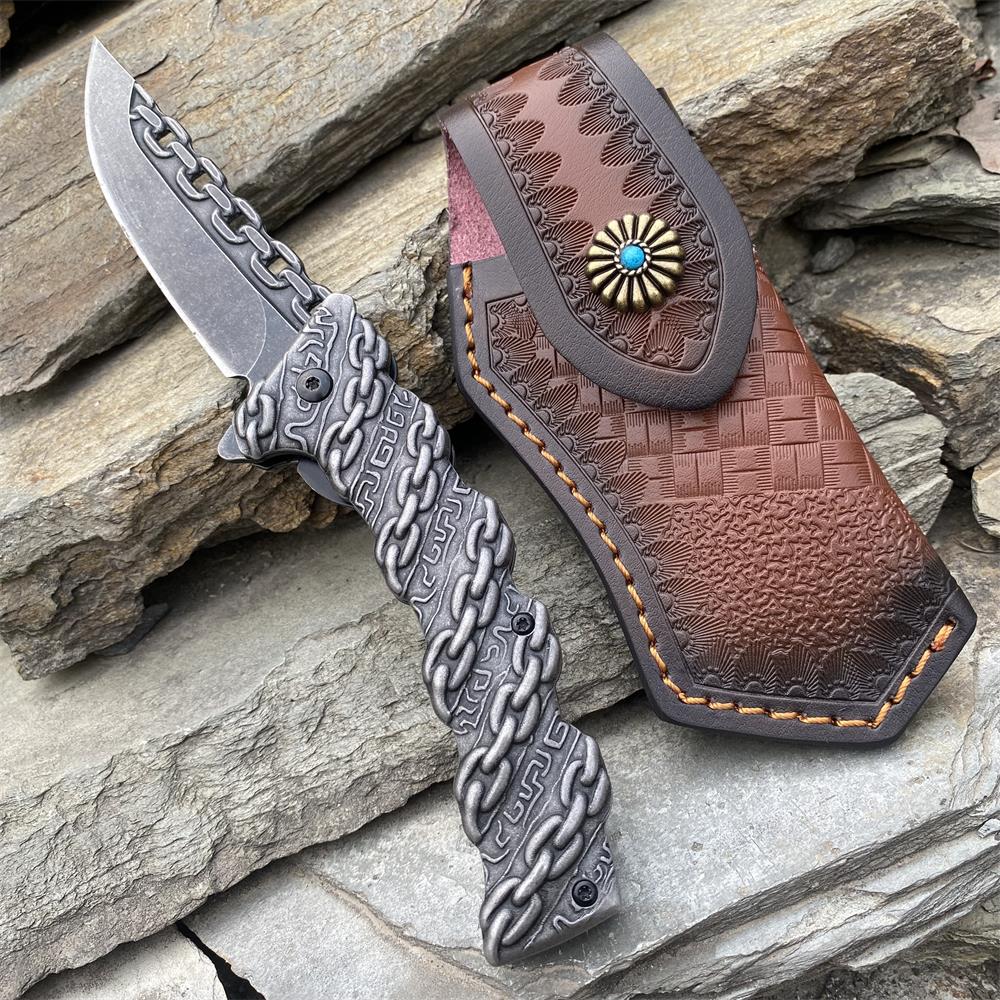 Embossed folding knife mountaineering portable camping knife for self-defense
