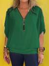 Women Chiffon Half-zip Short-sleeved Casual Shirt & Top
