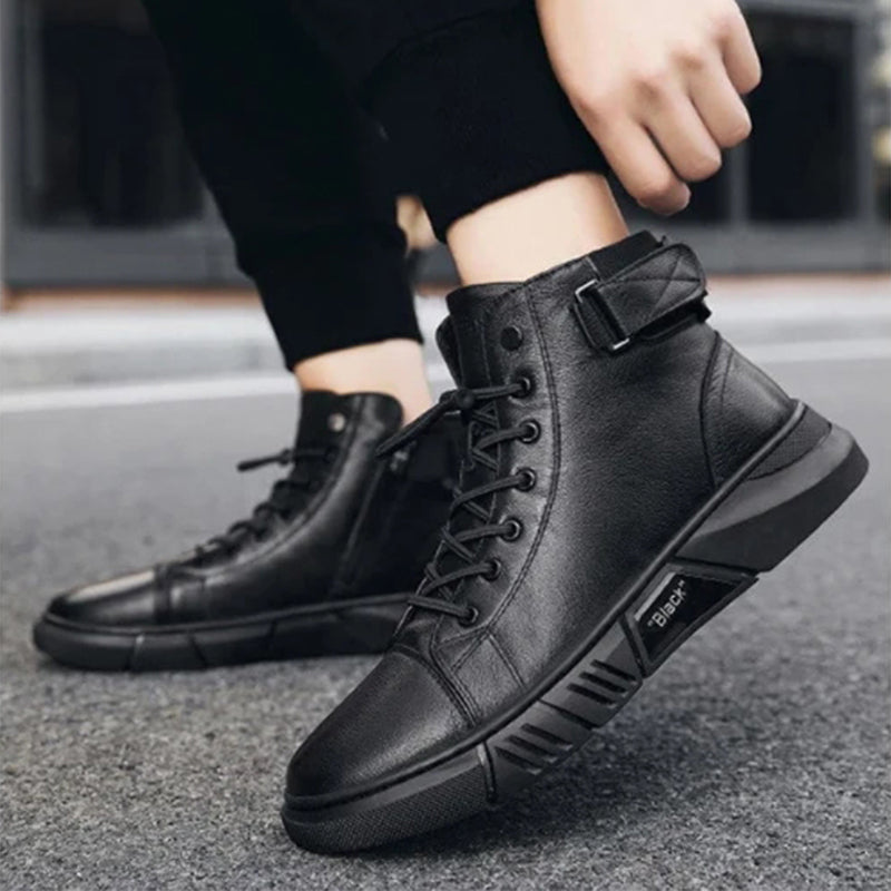 Black handmade warm leather boots