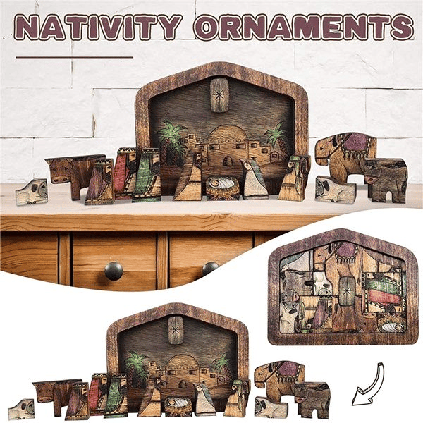 Puzzle de Natividad con Diseño de Madera Quemada Juego de Puzzles de Jesús de Madera