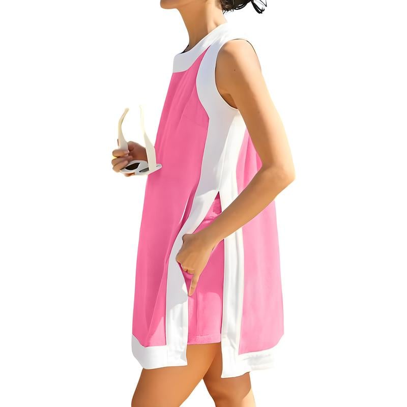 Last Day Promotion 70% OFF - 🔥Women's 2-Piece Sets Color Block Crewneck Sleeveless Top + Skirt & Shorts w/ Pockets⚡Buy 2 Get Free Shipping