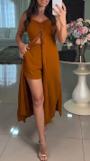 Women's Suspender Slit Long Top + Shorts Casual Suit