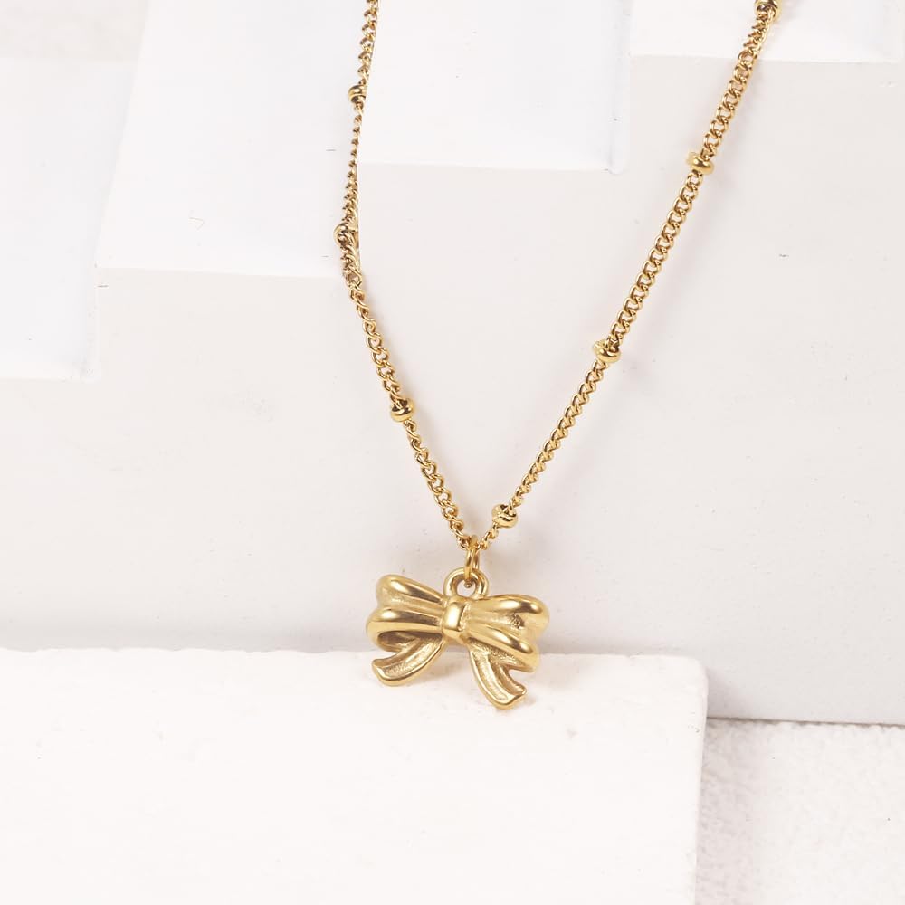 SUNNYOUTH Bow Necklace for Women Girls Bowknot Choker Necklace 14K Gold Plated Ribbon Choker Necklaces Fashion Jewelry Gifts