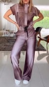 Women's Zipper Printed Lace-up Casual Jumpsuit