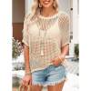 🎁2025 New Hot Sale 70% OFF🎉Womens Summer Scoop Neck Short Sleeve Sweater Casual Crochet Hollow Out Knit Tops Pullover Shirts Beach Coverup