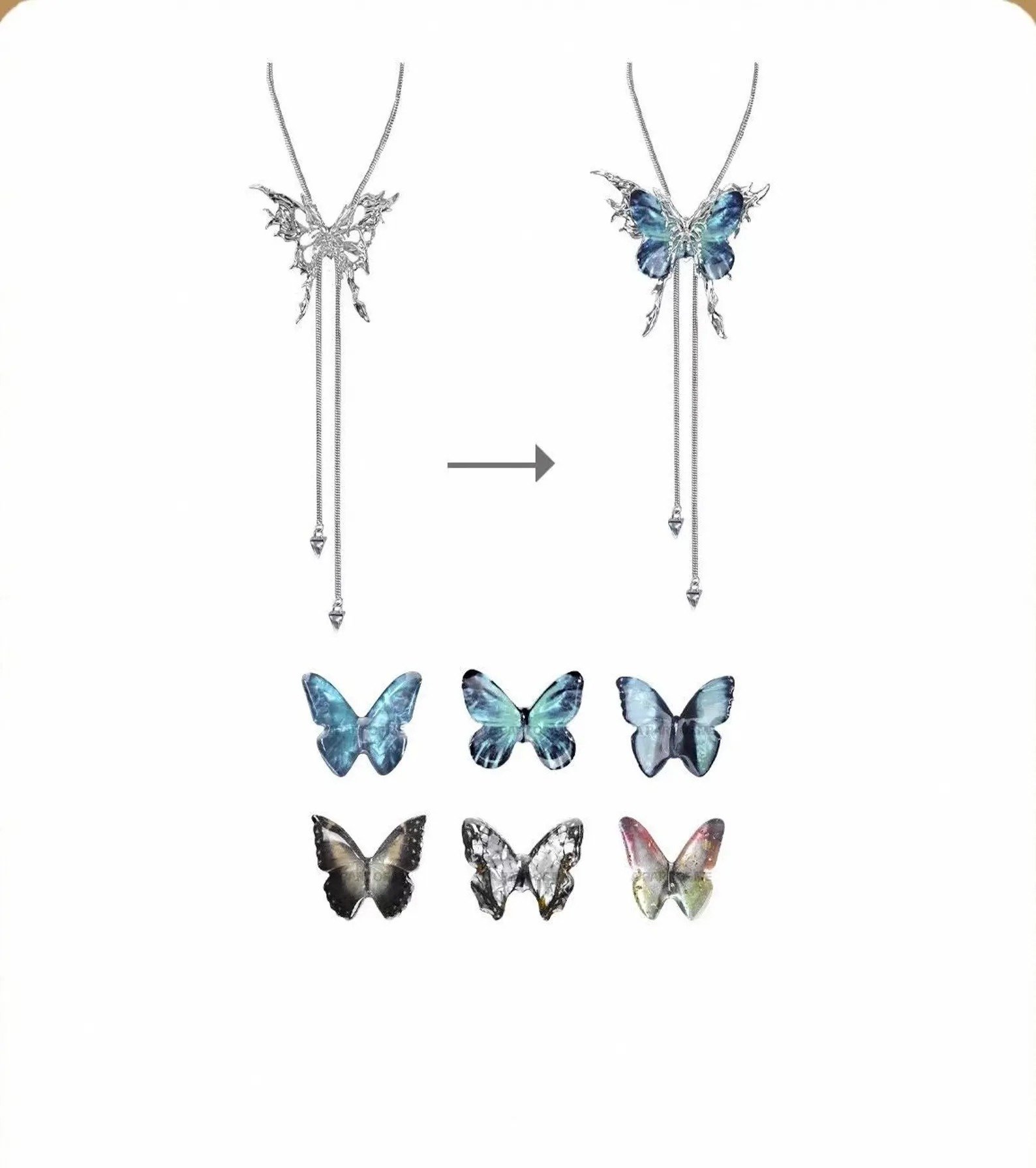 🎁TikTok Last Day Sale - 70% OFF🦋Handmade Vintage butterfly necklace:Interchangeable butterfly pieces