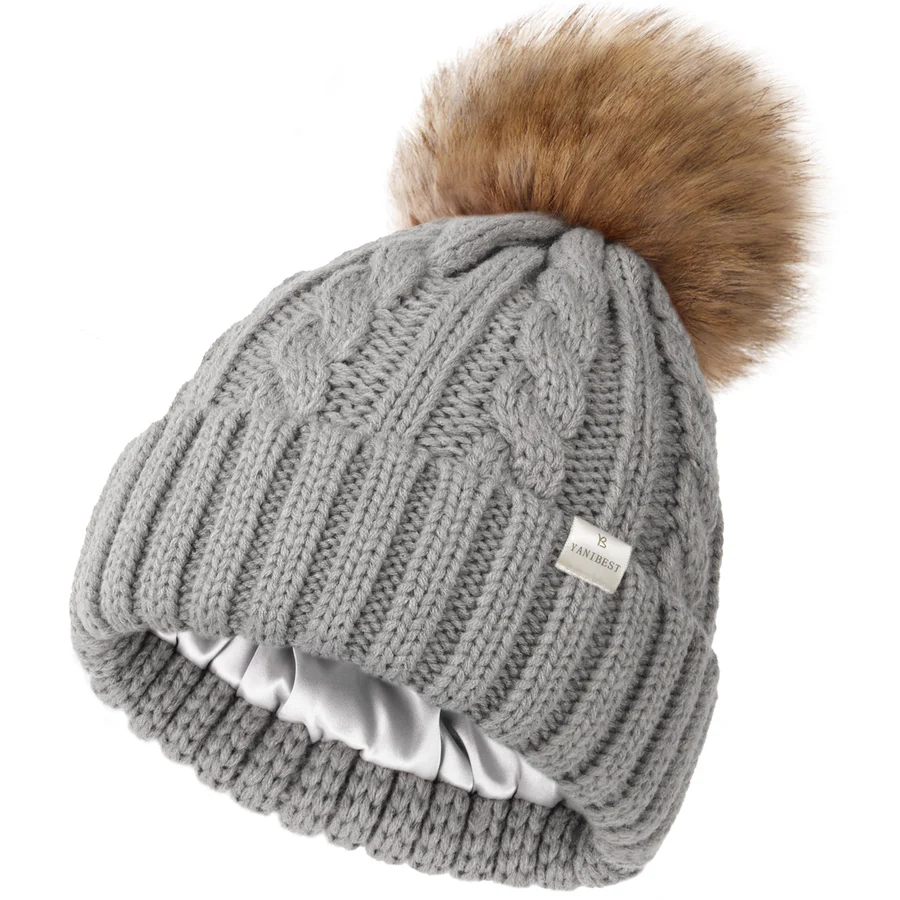 (🎄Christmas Hot Sale - 49% OFF) ✨️Satin Lined Winter Pom Beanie