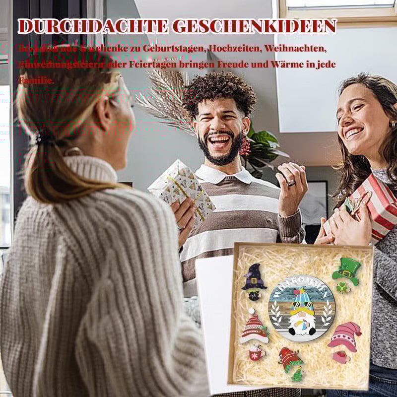🔥LETZTER TAG 50% RABATT🎄Austauschbares Holz-Willkommensschild mit Wichtel🎈