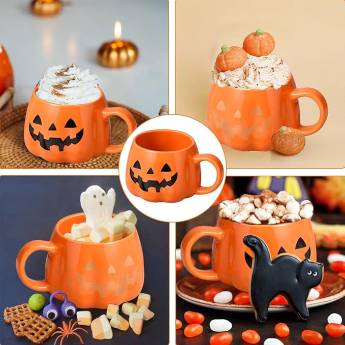 🎁TikTok Last Day Sale - 70% OFF👻Halloween Mugs Set - Black Pumpkin & White Ghost Ceramic Coffee Cups 🎃