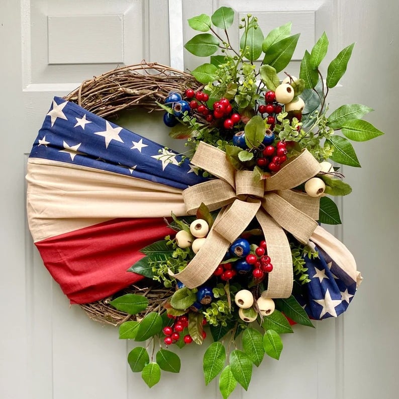 🏵100% Handmade Vintage American Flag Fallen Soldiers Memorial Rattan Wreath(𝐌𝐚𝐫𝐢𝐚𝐧𝐚 𝐒𝐦𝐢𝐭𝐡 𝐇𝐚𝐧𝐝𝐦𝐚𝐝𝐞®)