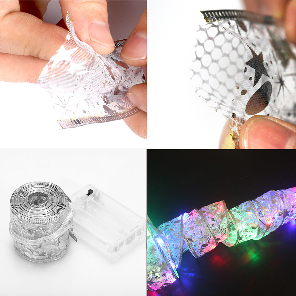 Christmas Tree LED Light Up Ribbon Bow Xmas Fairy String Lights Strip, Buy 4 Save 20%