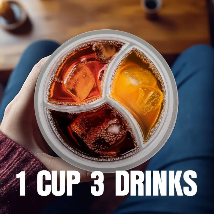 3-Compartment Drink Cup with Lid and Straw