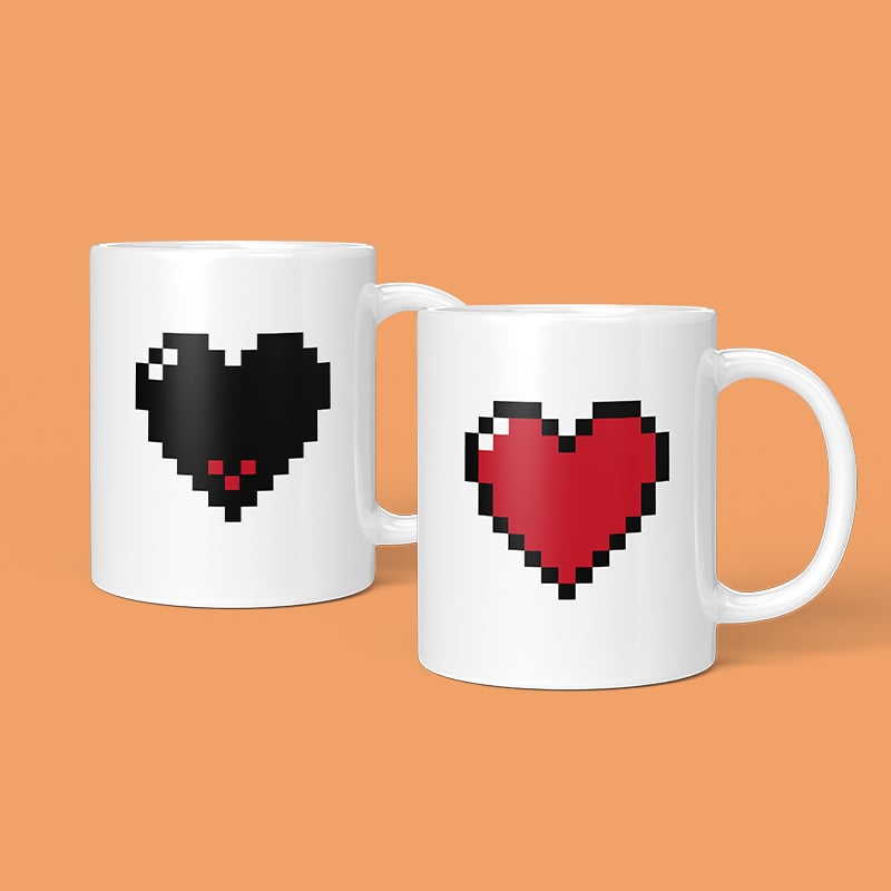 Pixel Heart Color Changing Ceramic Mug