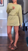 Ladies' Round Neck Solid Color Hollow Top+short Skirt Casual Set