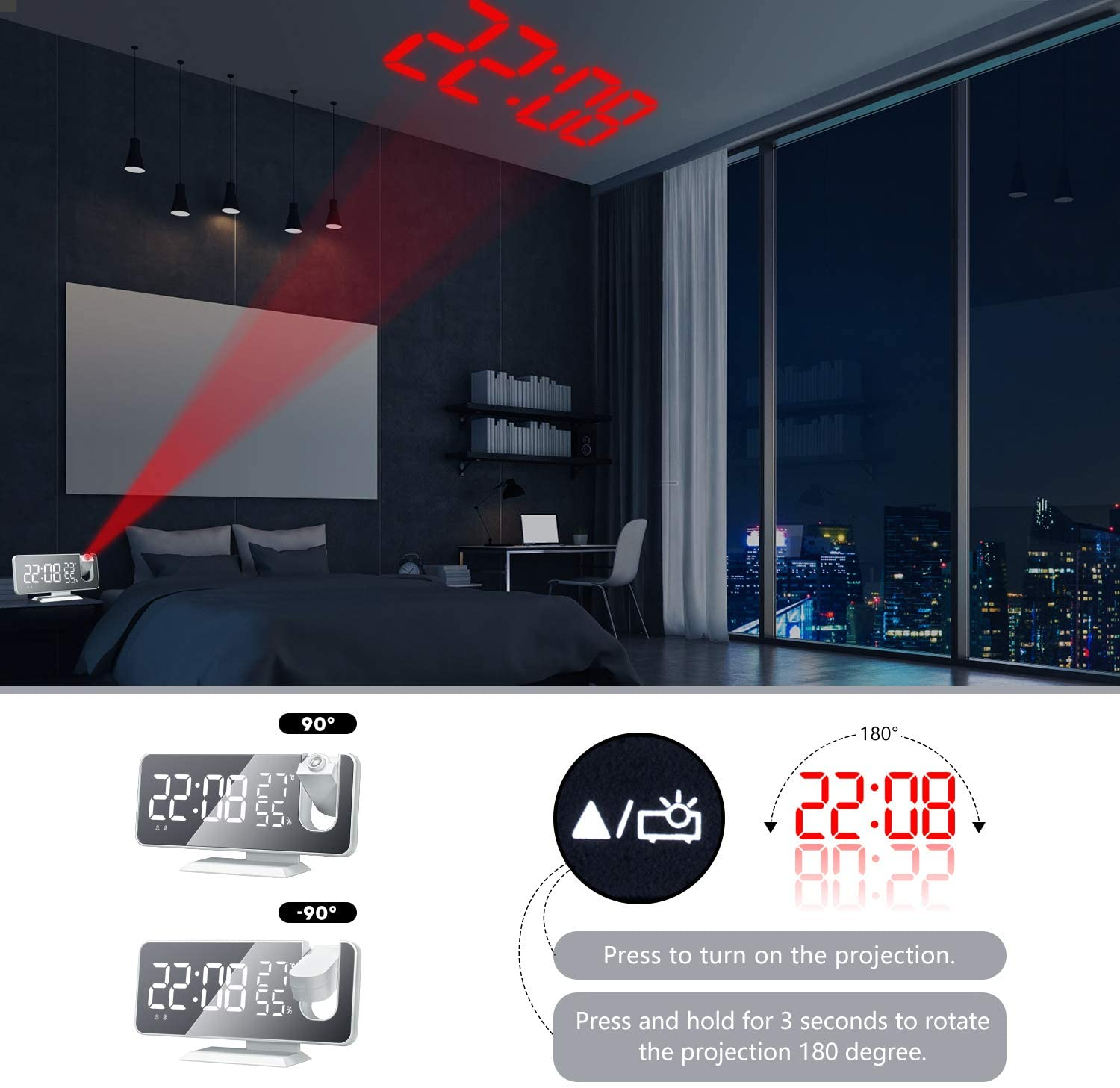 (Summer Hot Sale-40% OFF) Projection Alarm Clock-BUY 2 FREE SHIPPING