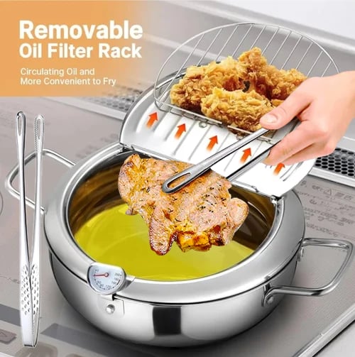 🔥LAST DAY 49% OFF🔥 -Stainless Steel Frying Pot with Thermometer and Oil Drip Drainer Rack🎉FREE SHIPPING