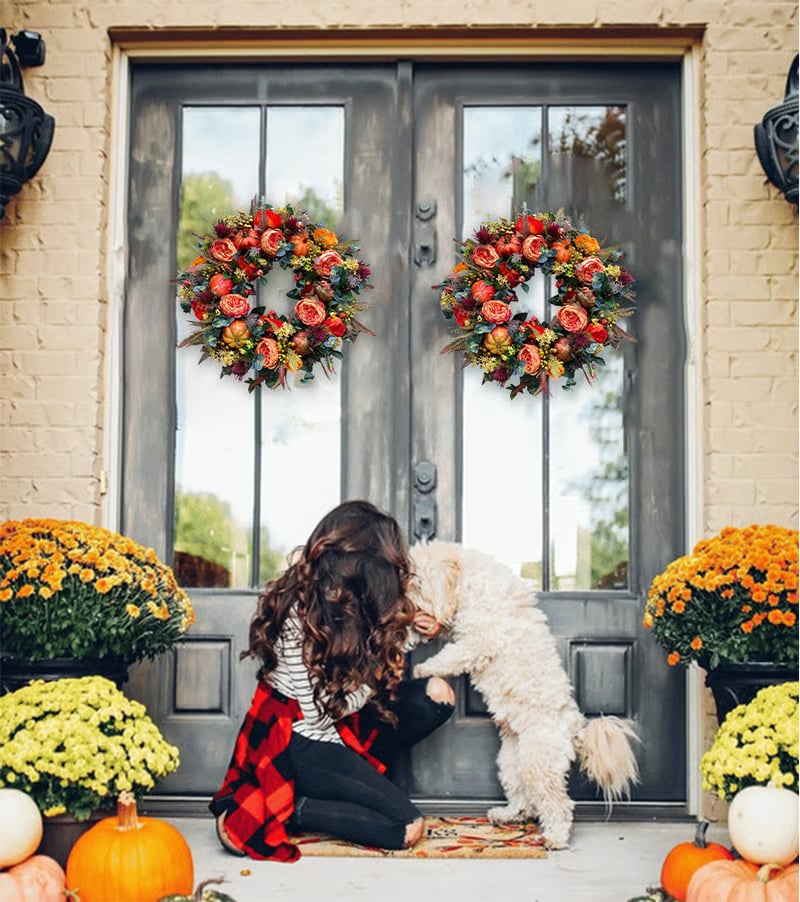 🍁🎁Year-Round Peony and Pumpkin Wreath – 🎃🎄Fall, Halloween & Christmas🔥Buy 3 (⏰13 in stock) (🔥90.6% will buy, save $15-20) (Today only)