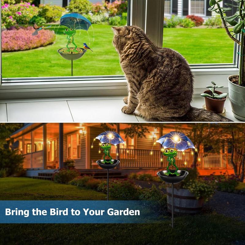 🔥Solar-Powered LED Animal Umbrella Light with Bird Feeder（Frog）