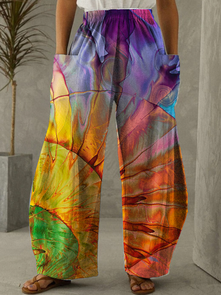 Women Cotton Colorful Printed Loose Elastic Waist Pants