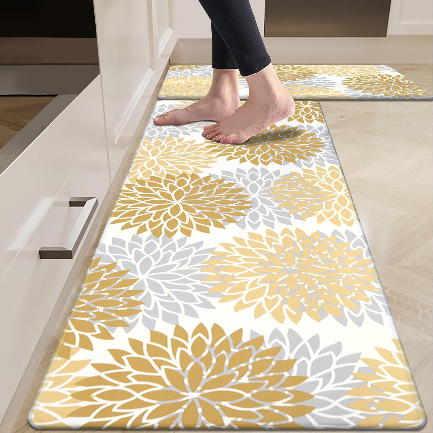 HEBE Anti Fatigue Kitchen Rug Sets 2 Piece Non Slip Kitchen Mats for Floor Cushioned Kitchen Rugs and Mats Waterproof Comfort Standing Mat Runner for Kitchen,Home Office,Sink,Laundry