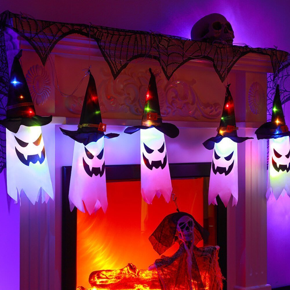5PCS Halloween Hanging Lighted Glowing Witch Hat