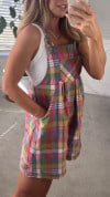 Women's Double Pocket Colorful Plaid Casual Overalls