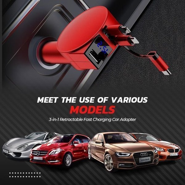 3-in-1 Retractable Fast Charging Car Adapter(BUY 2 FREE SHIPPING)