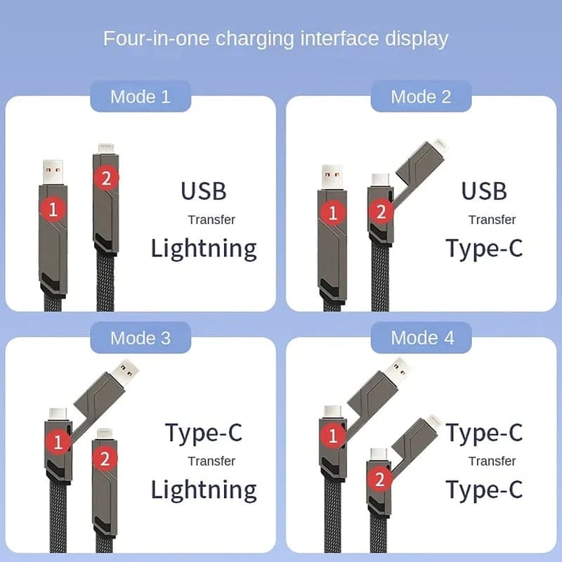 🔥Last Day Promotion - 50% OFF🎁4-in-1 Flat Braided Anti-tangle Charger Cable with Velcro