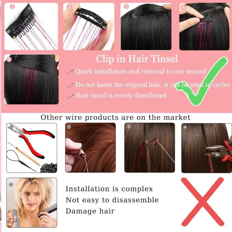 🎁TikTok Last Day Sale - 70% OFF🔥6 PCS Clip in Hair Tinsel 20 Inch Glitter Tinsel Hair💥