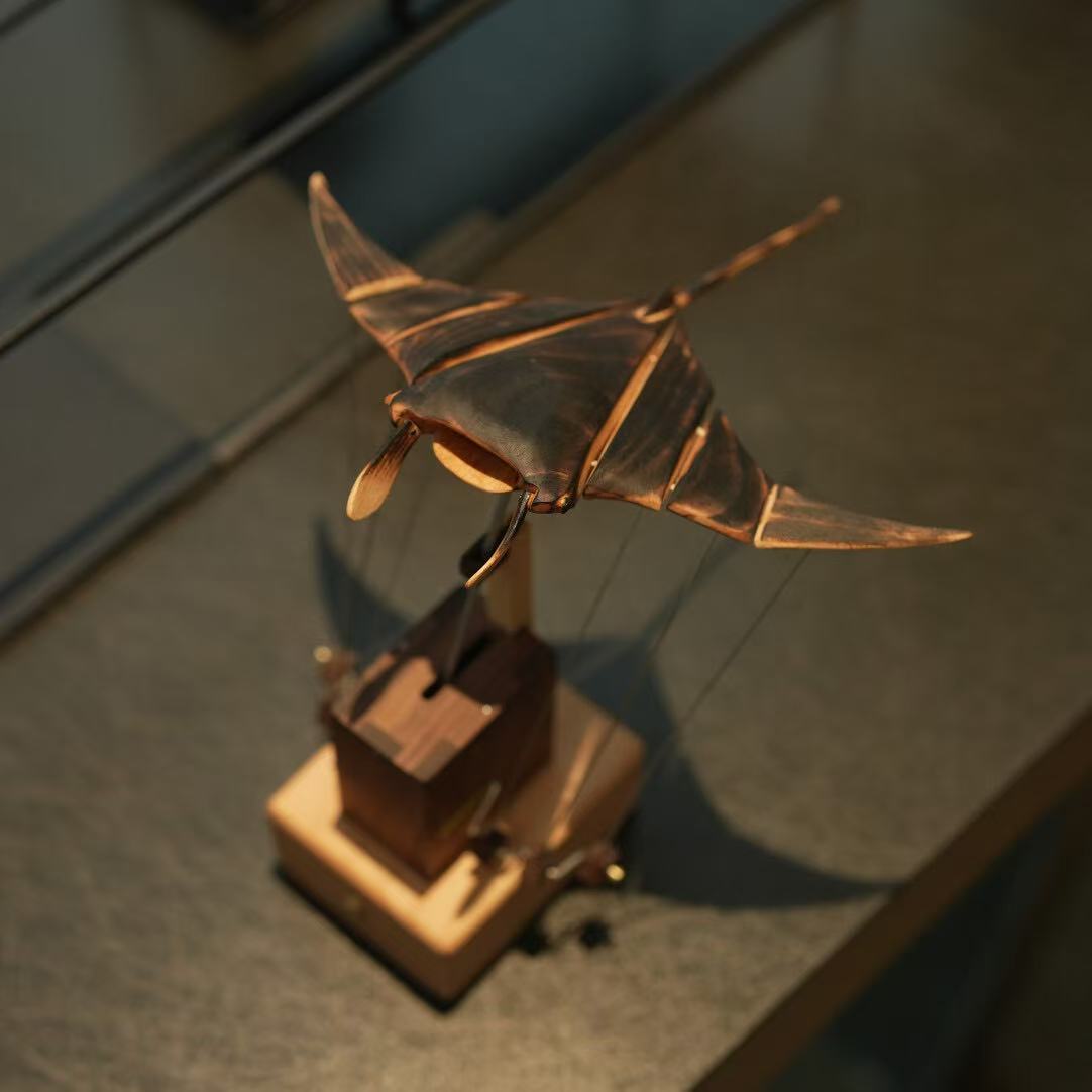 Artisan Handcrafted Wooden Manta Ray Automaton