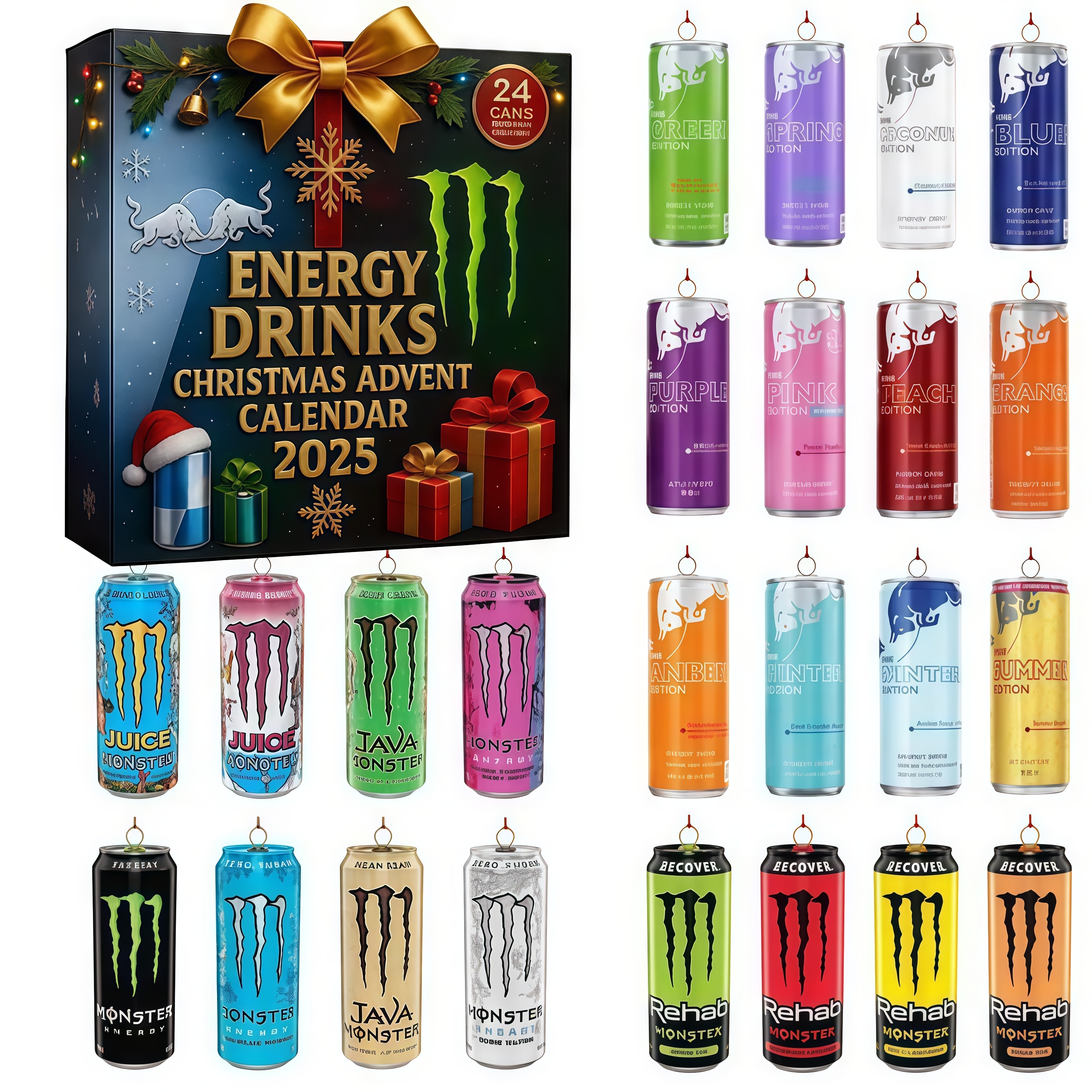 🔥Last Day 50% OFF -🎄Energy Drink Can Advent Calendar 2025 — 24 Days of Festive Collectibles!