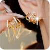 PANSHI Sterling Silver Post Cubic Zirconia Half Hoop Stud Earrings Looks Like 4 Gold Hoop Earrings for Women