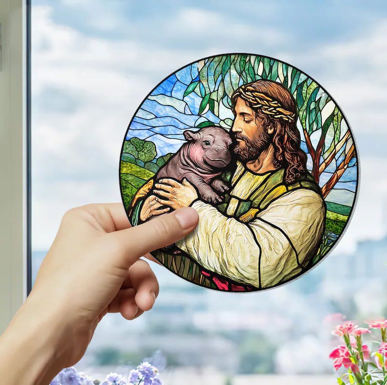 🦛Jesus and Baby Hippo Holiday Ornament