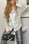 Women's Casual Lapel Single-breasted Pearlescent Shirt