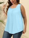 Saloogoe Summer Tank Tops for Women Loose Fit Pleated Square Neck Sleeveless Tops Curved Hem Flowy