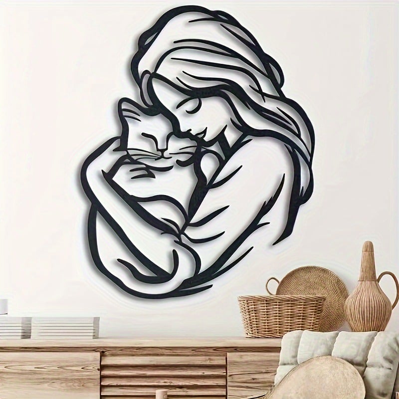 🔥 50% OFF – Celebrate Independence Day in Style! Modern Iron Wall Art – Minimalist Woman & Cat Line Sculpture + Bold Feminine Silhouette for Living Room & Bedroom Decor