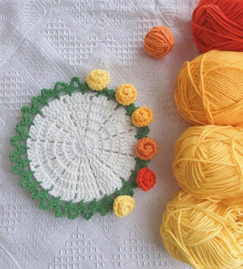 🌹100% Handmade Rose Coaster and Flower Basket Crochet