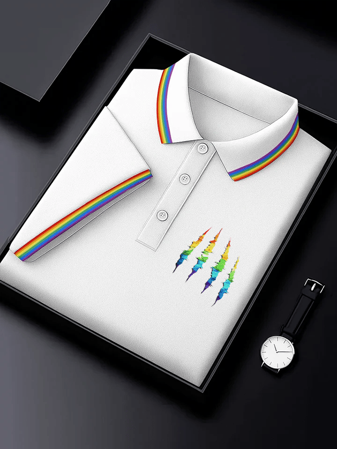 Men's Rainbow Art Design Printed Casual Polo Shirt