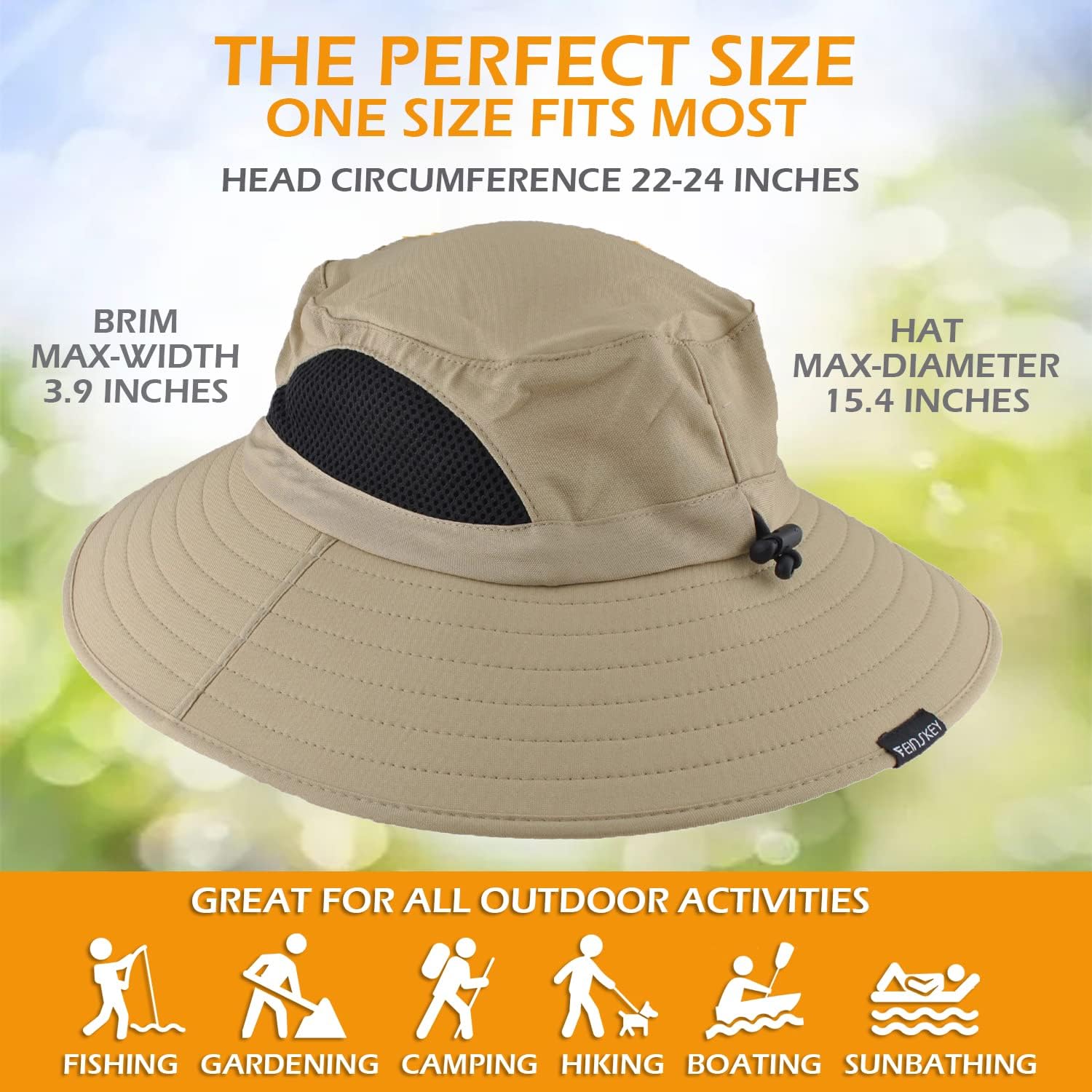 EINSKEY Unisex Sun Hat, Waterproof Wide Brim Bucket Hat Packable Boonie Hat for Fishing Hiking Gardening Safari Beach