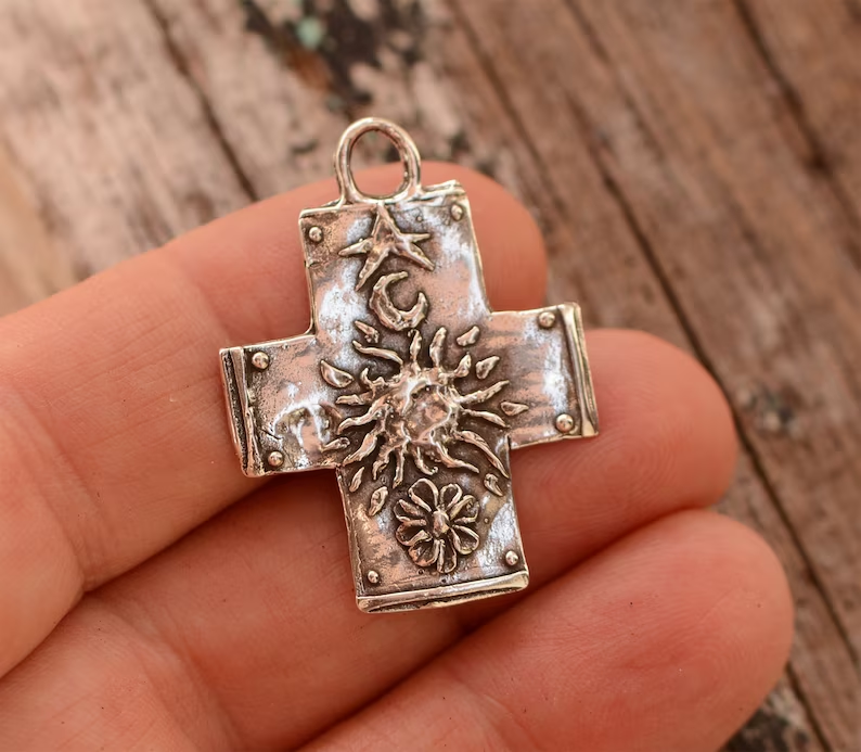 ✝️100% Handmade Silver Cross With Sun, Moon, Star and Flower (Chad Smith Handmade®)