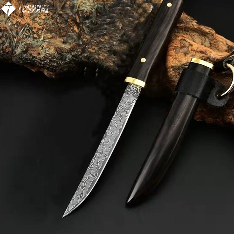 TOSAHWI Handmade Damascus Pattern Outdoor High Hardness Survival Knife-6696