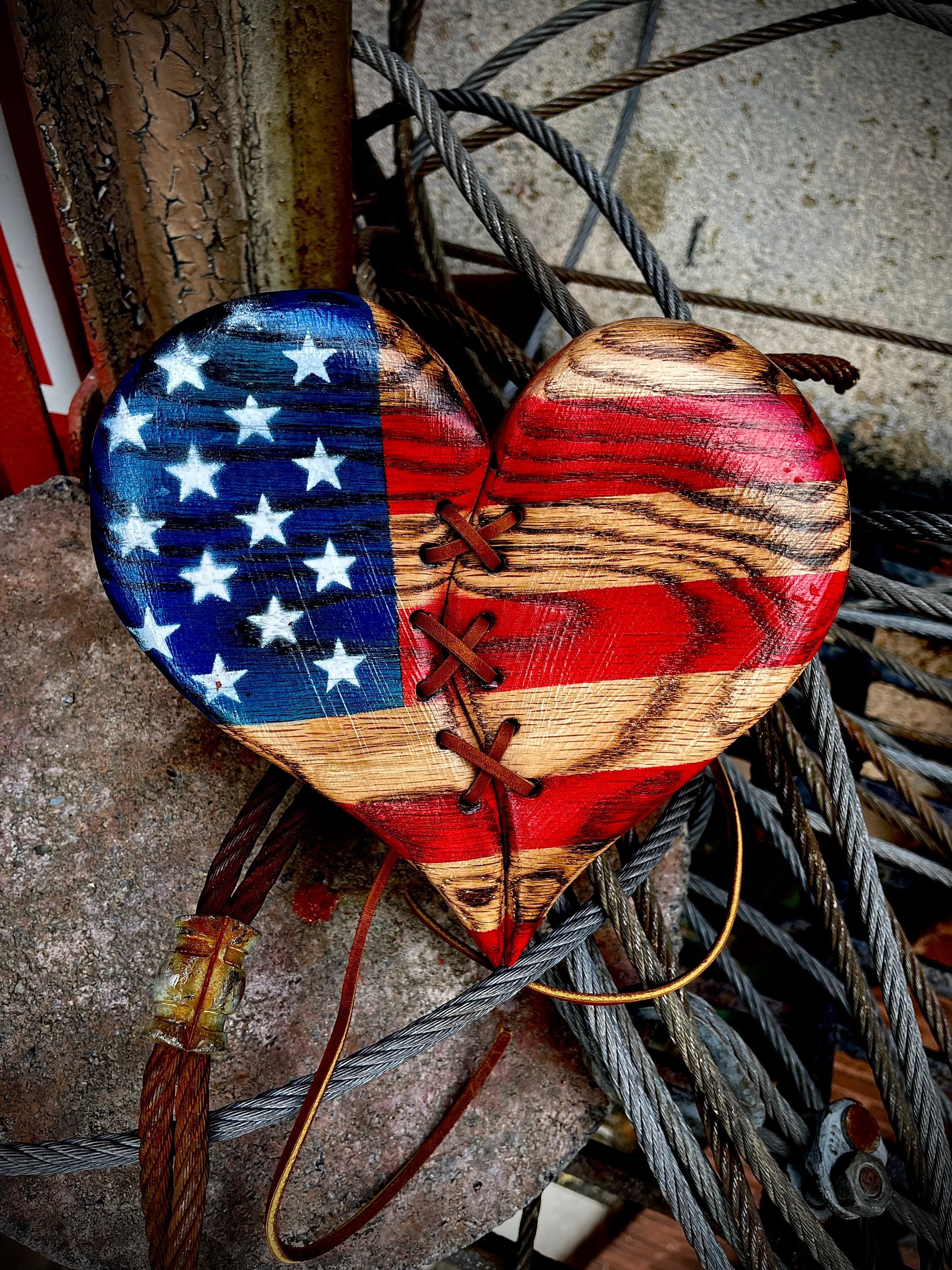 💖Handmade Wood American Flag Heart - Buy 2 Free Shipping