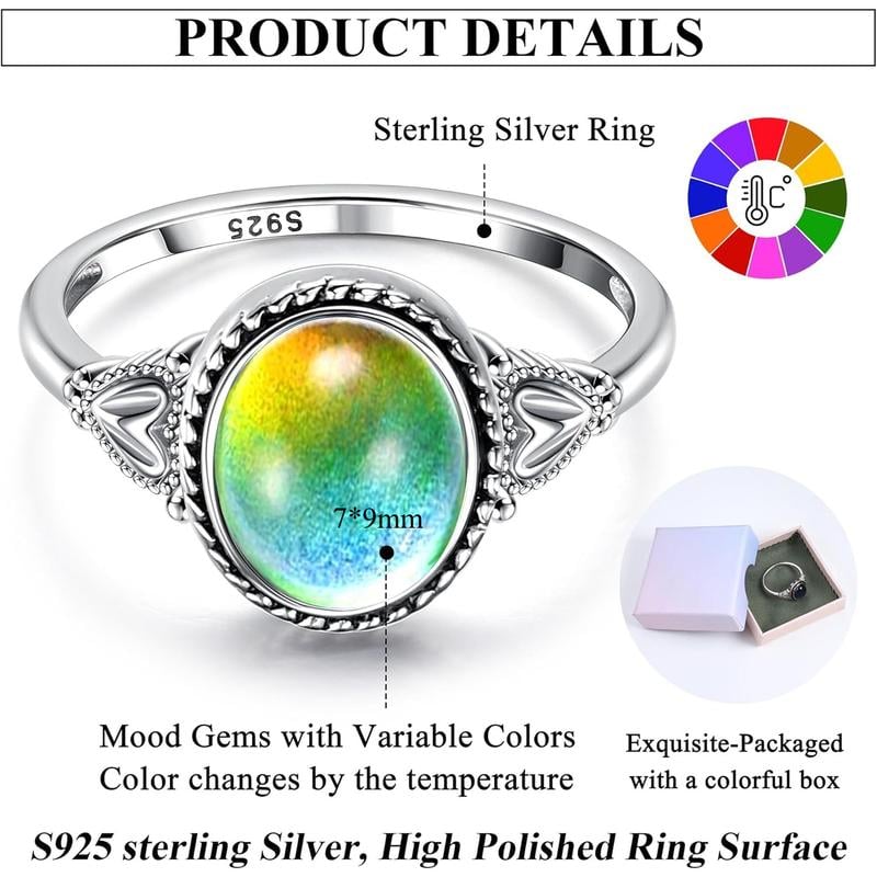 Exquisite 925 Sterling Silver Mood Rings Moonstone for Women